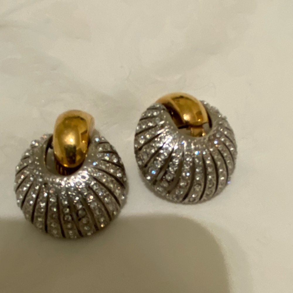 PRICE DROP Elegant Gold and Silver Earrings Rhinestone 
VINTAGE